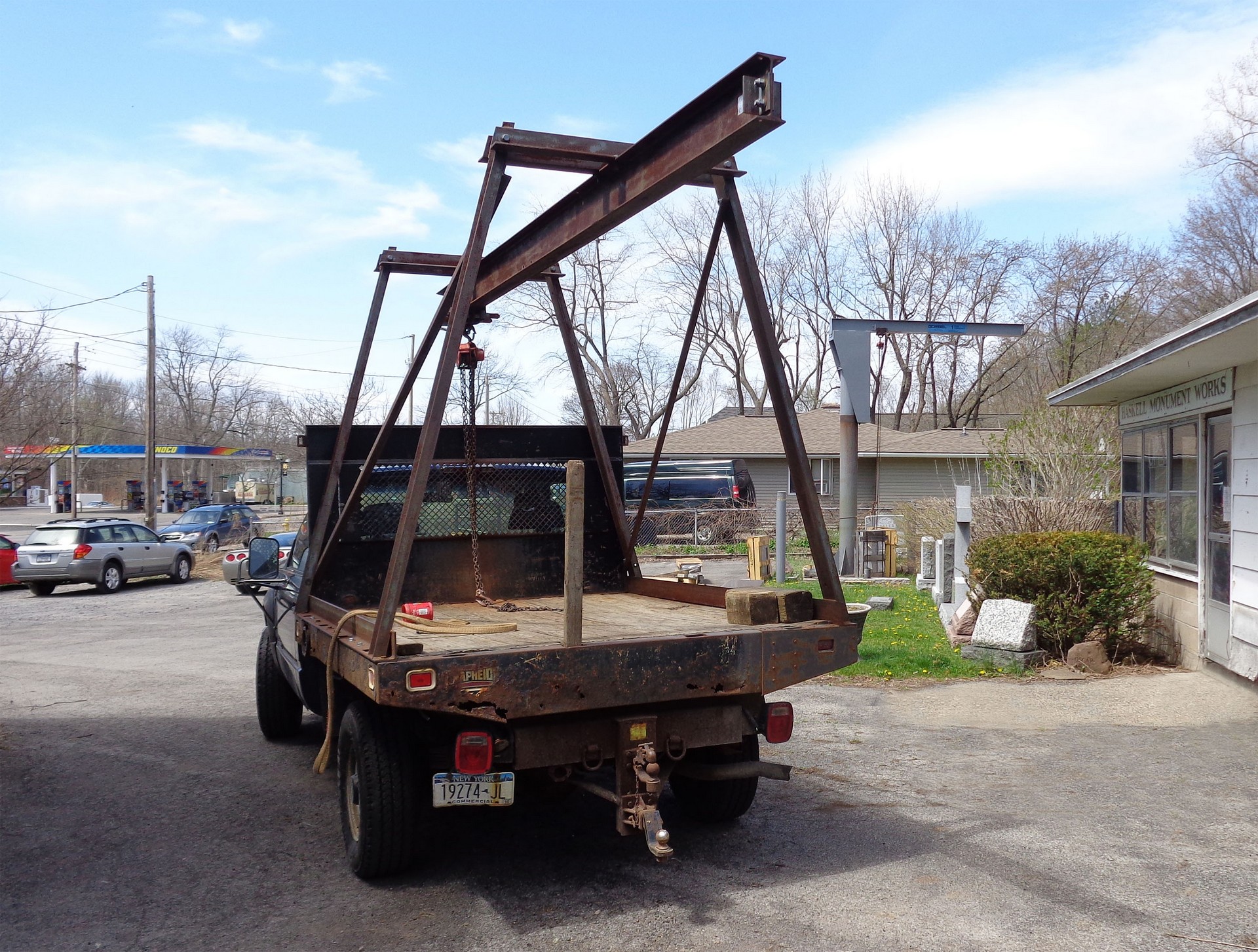 Truck to set monuments in the cemetery. 